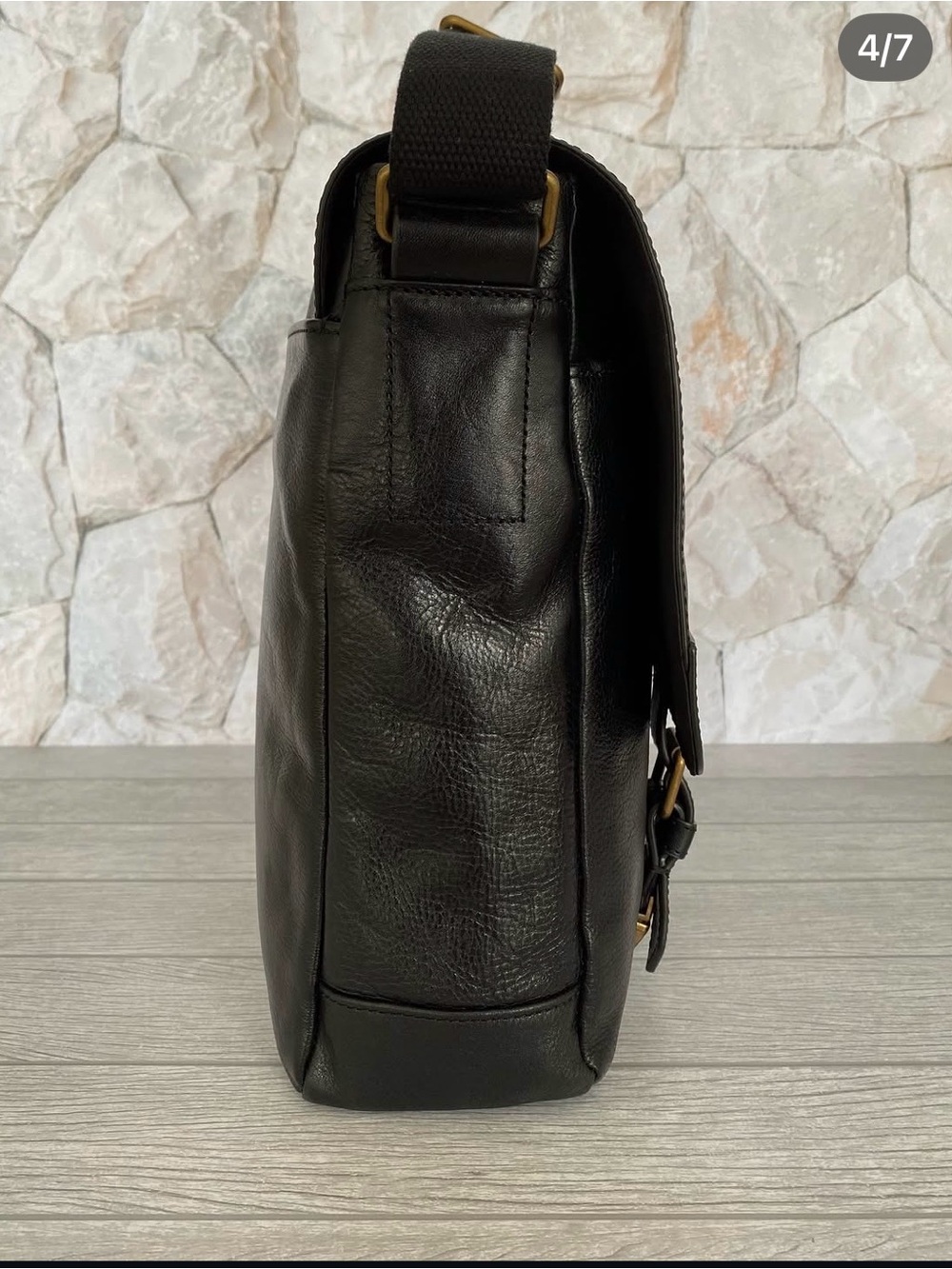 Fossil Black Leather Double-Buckle Messenger Bag - Picture 3 of 7
